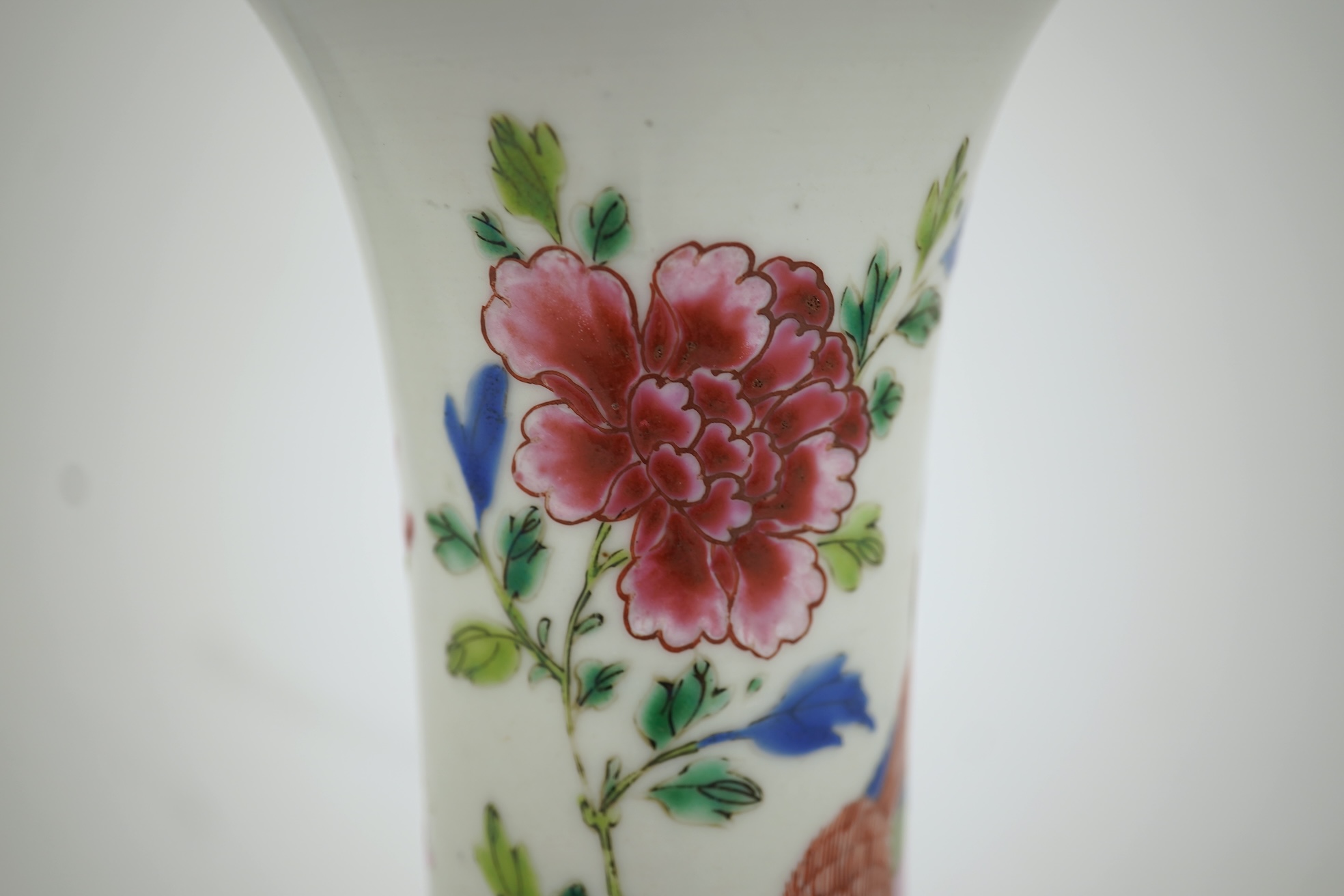 A Chinese famille rose ‘cockerel’ beaker vase, Qianlong period